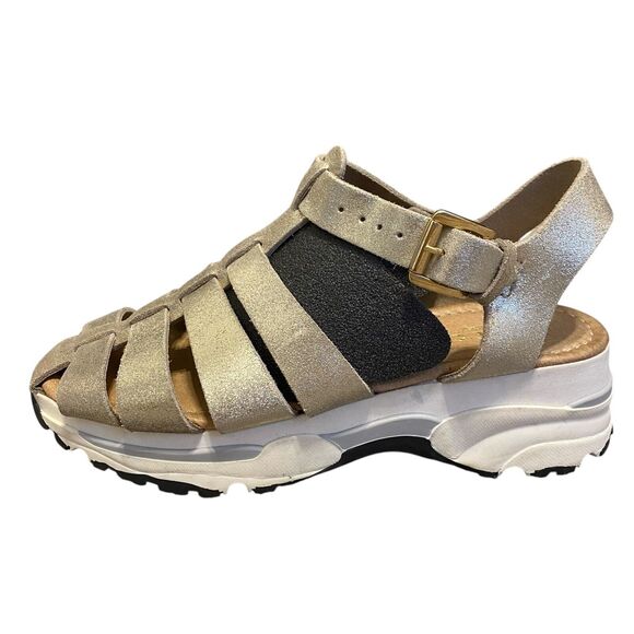 Sesto Meucci Chunky Sandals 9 EU 39 Platform Gold Leather Strappy Made Italy - Picture 1 of 8